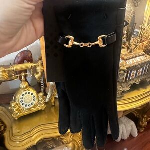 Horsebit gloves Tahari faux suede snaffle bit buckle equestrian